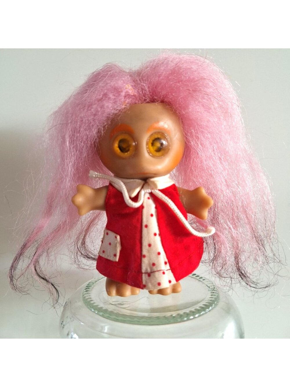 1964 Moon Goon Alien Troll Doll Pink Hair Red Polka Dot Dress L Khem Vintage - Picture 1 of 10
